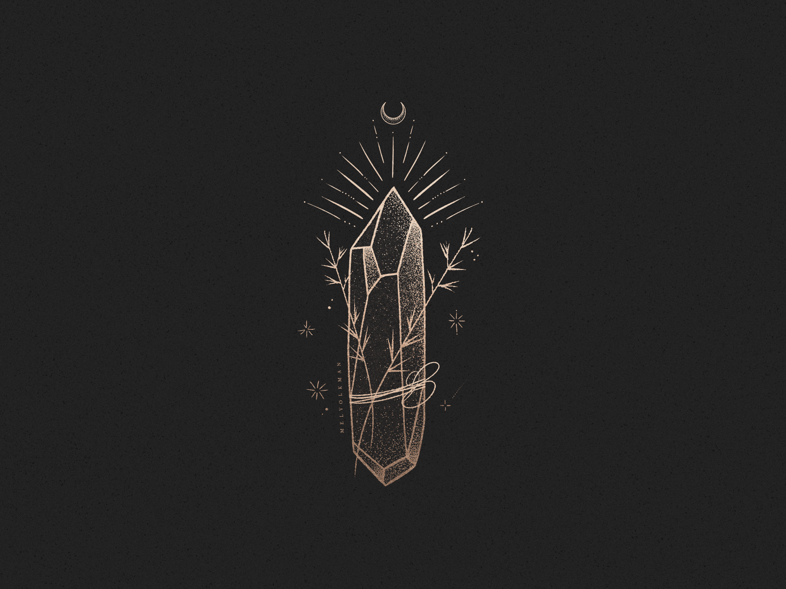 A black and gold illustration of a crystal - Witch, magic