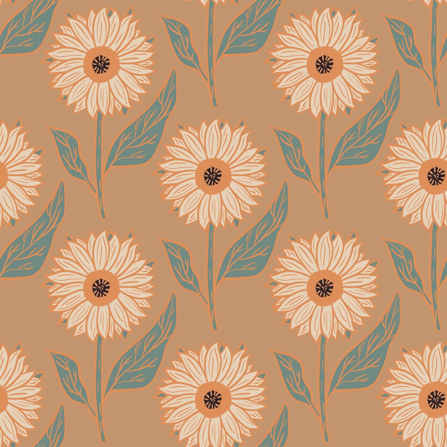 A repeating pattern of white sunflowers - Flower