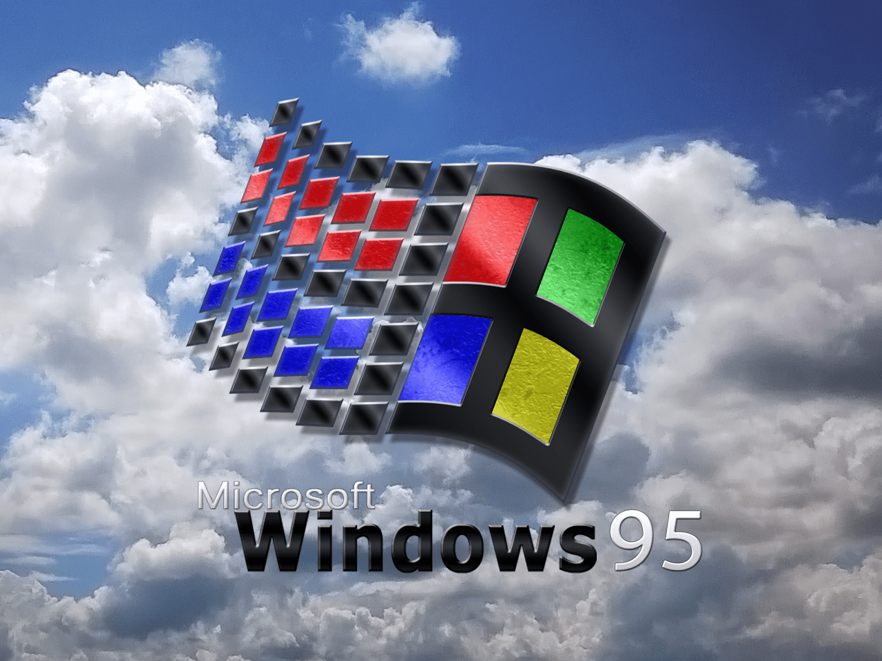 Windows 95 logo with the word Microsoft below it - Windows 95
