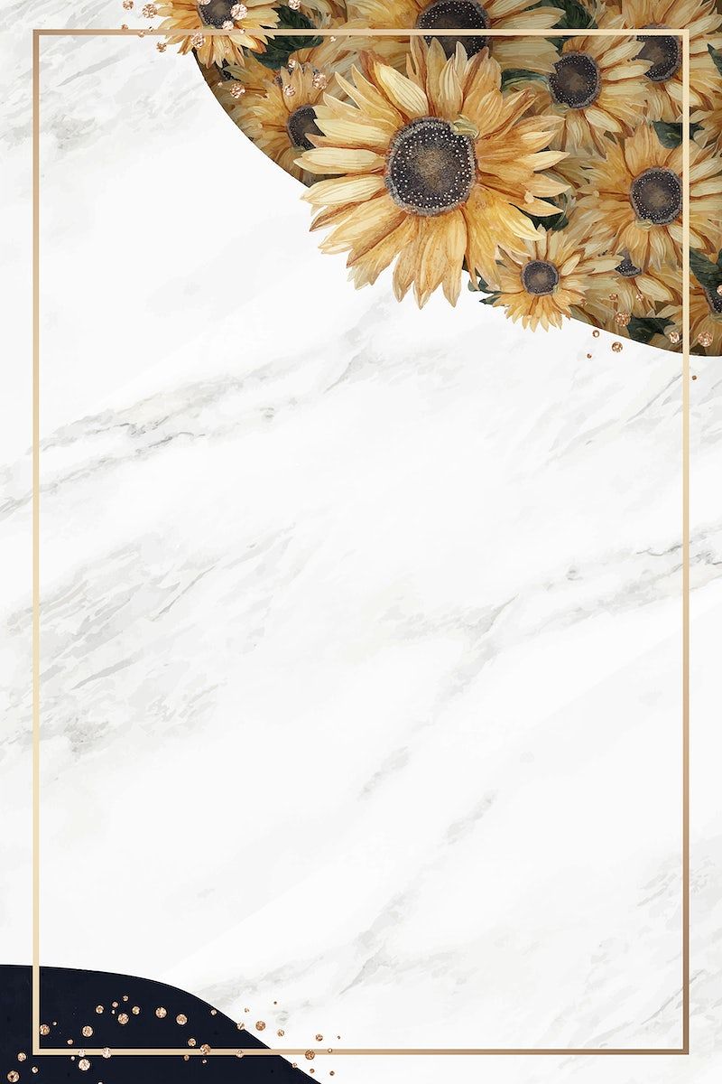Sunflowers on a marble background with gold frame - Sunflower