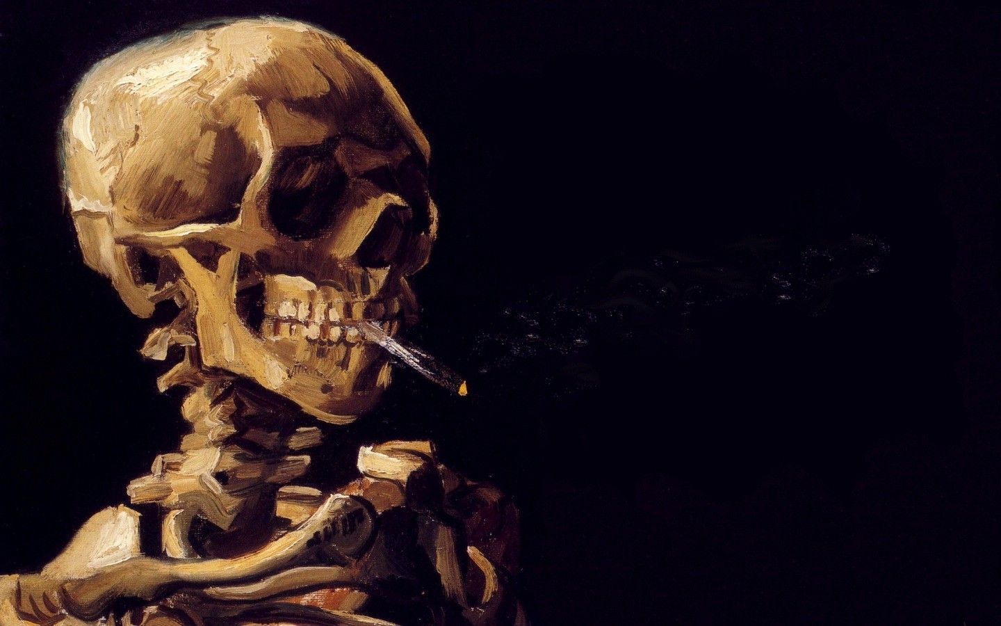 A painting of an old man smoking - Skeleton