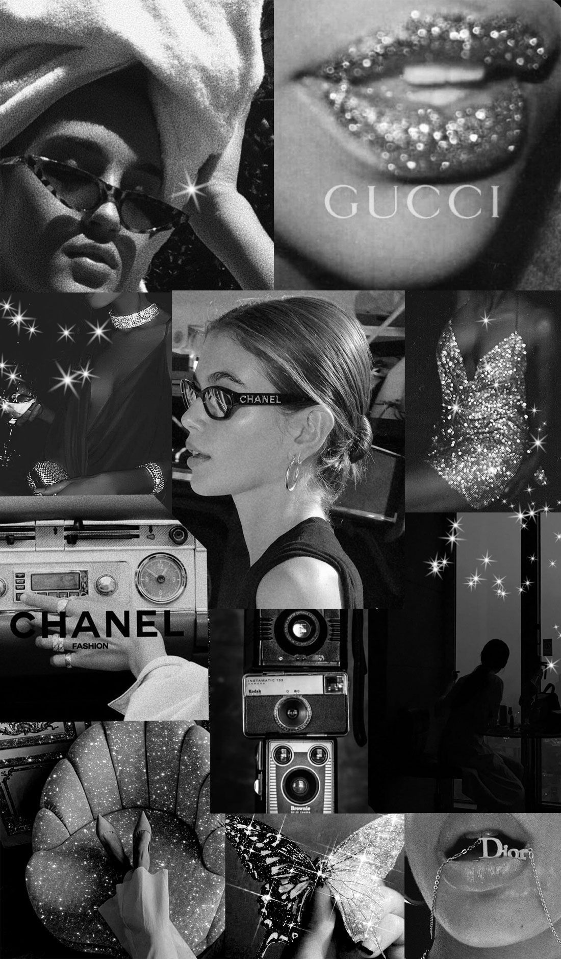 A collage of pictures with the words gucci and chanel - White, gray, photography, Dior, fashion, bling, black quotes, couple, Vogue, Chanel, collage, Gucci