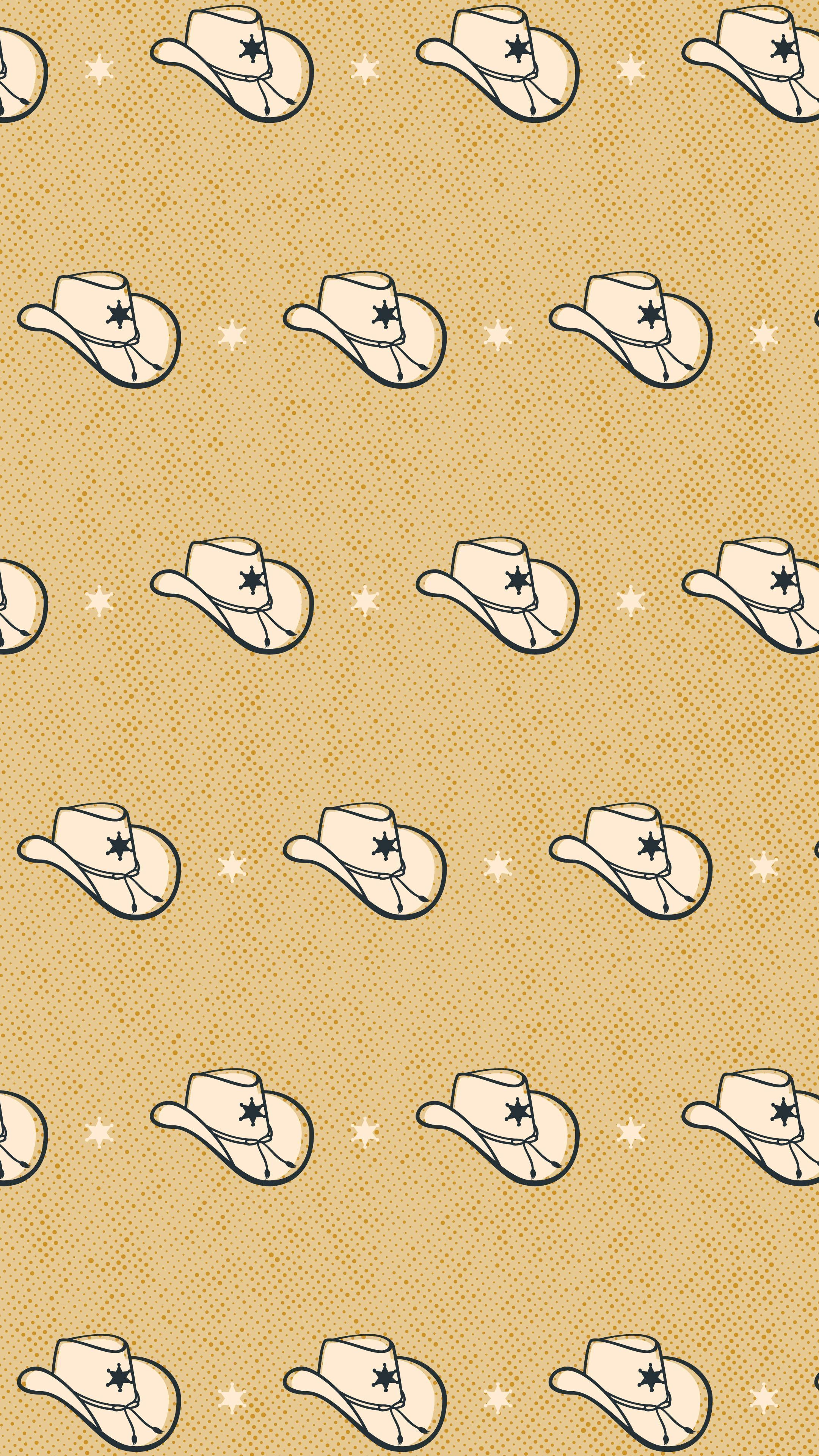 A pattern of cowboy hats on tan background - Cowgirl, western