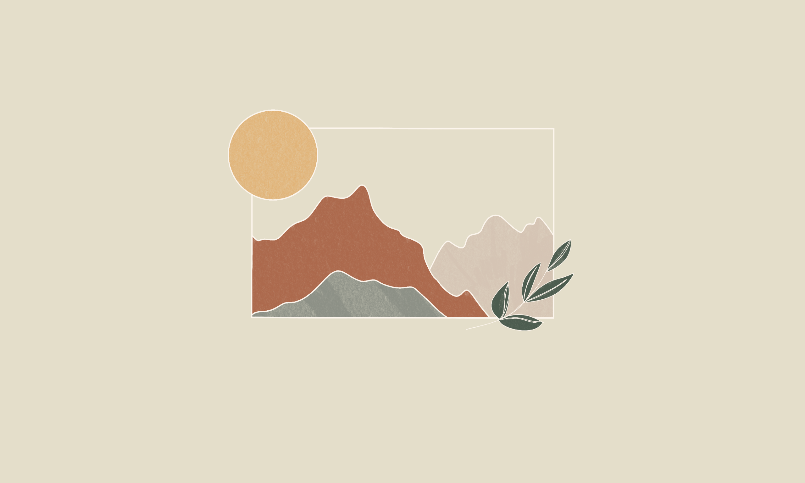 A mountain landscape with leaves and sun - Minimalist