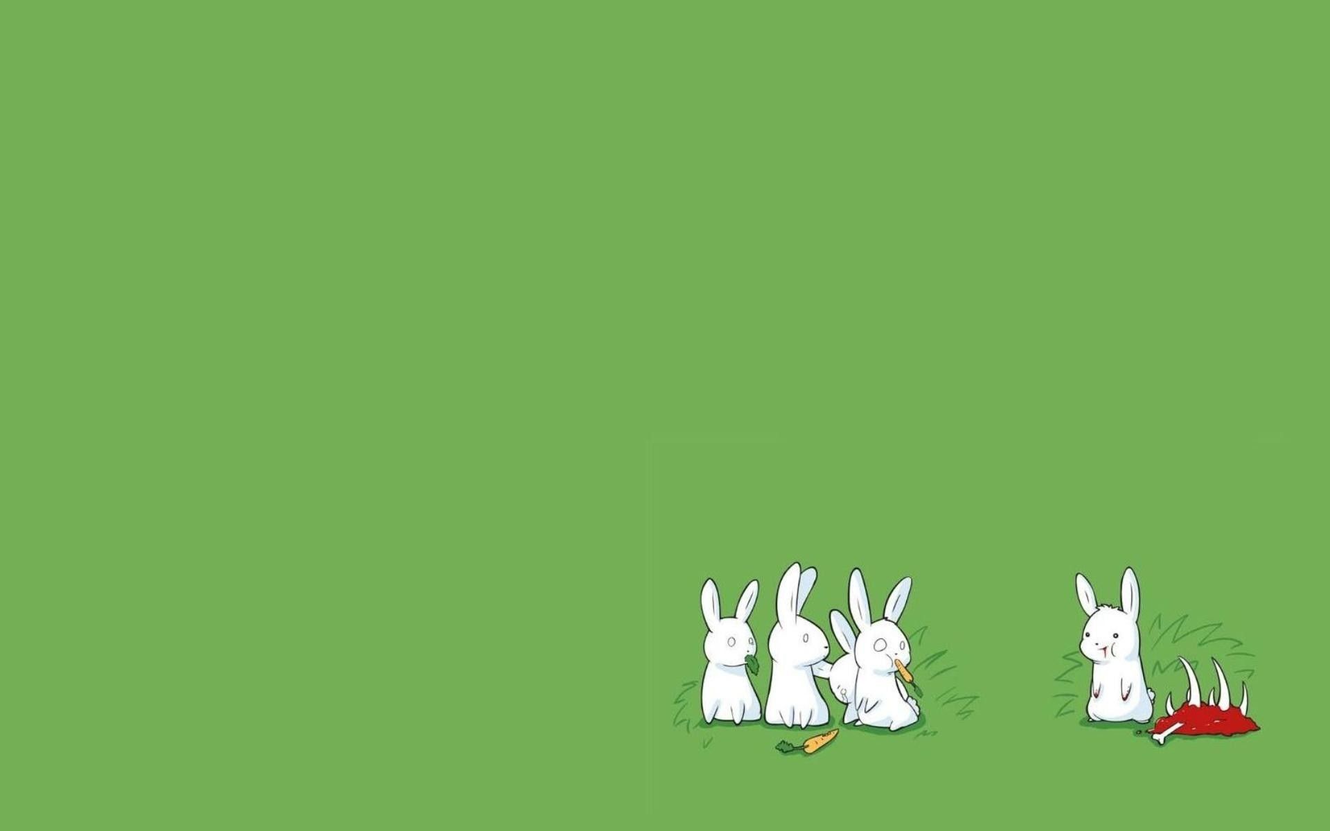 A group of rabbits on a green background - Simple