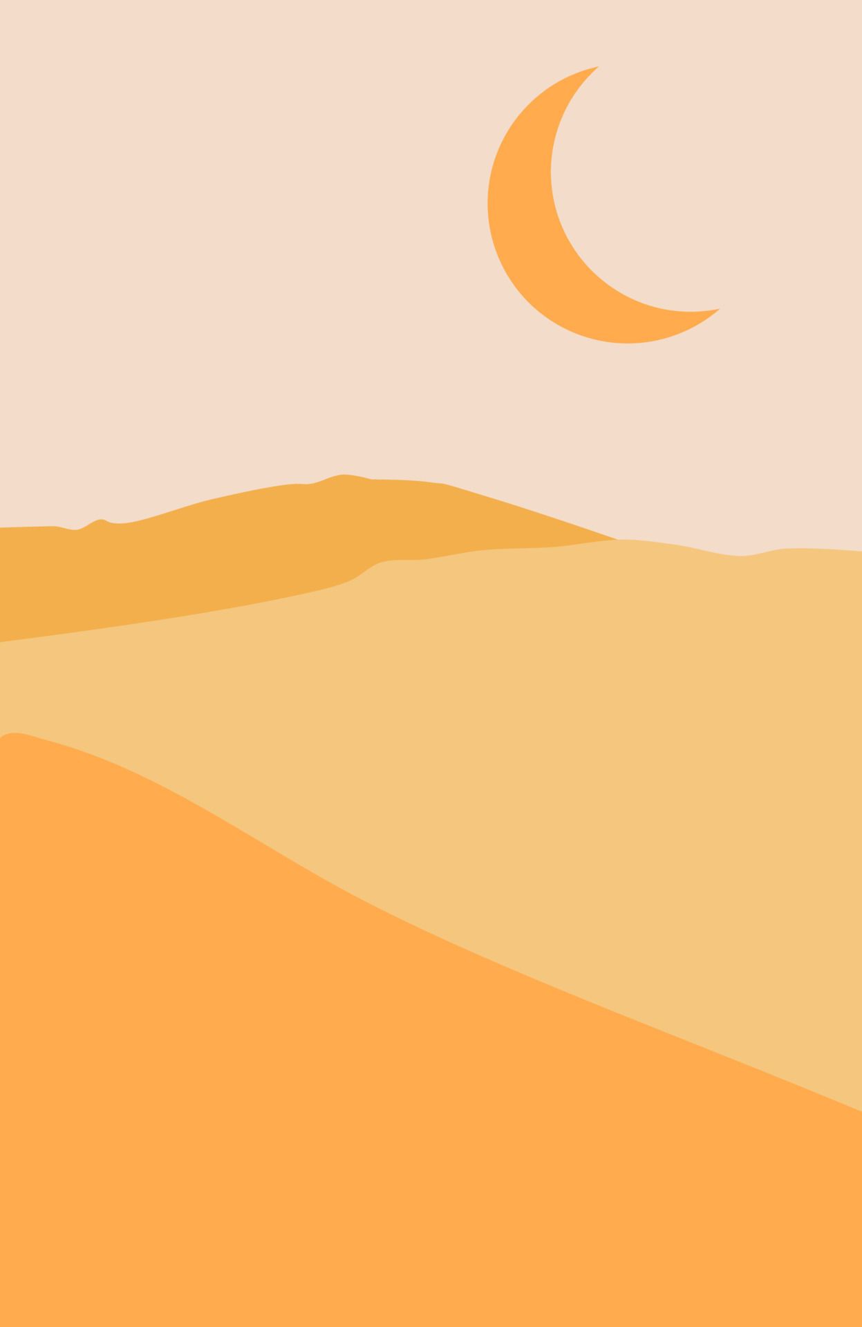 A moon in the sky over an orange desert - Minimalist