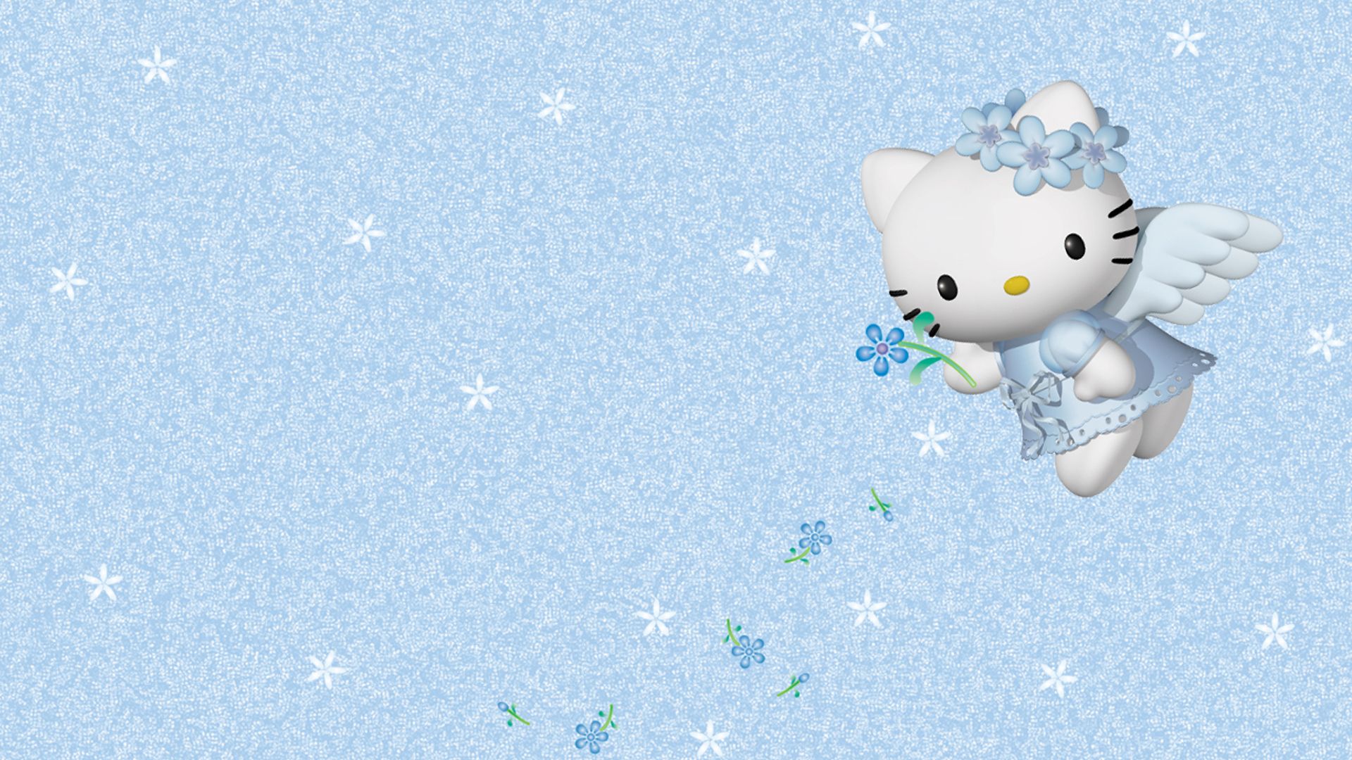 Hello Kitty With Wings Blue White Flowers HD Hello Kitty Wallpaper