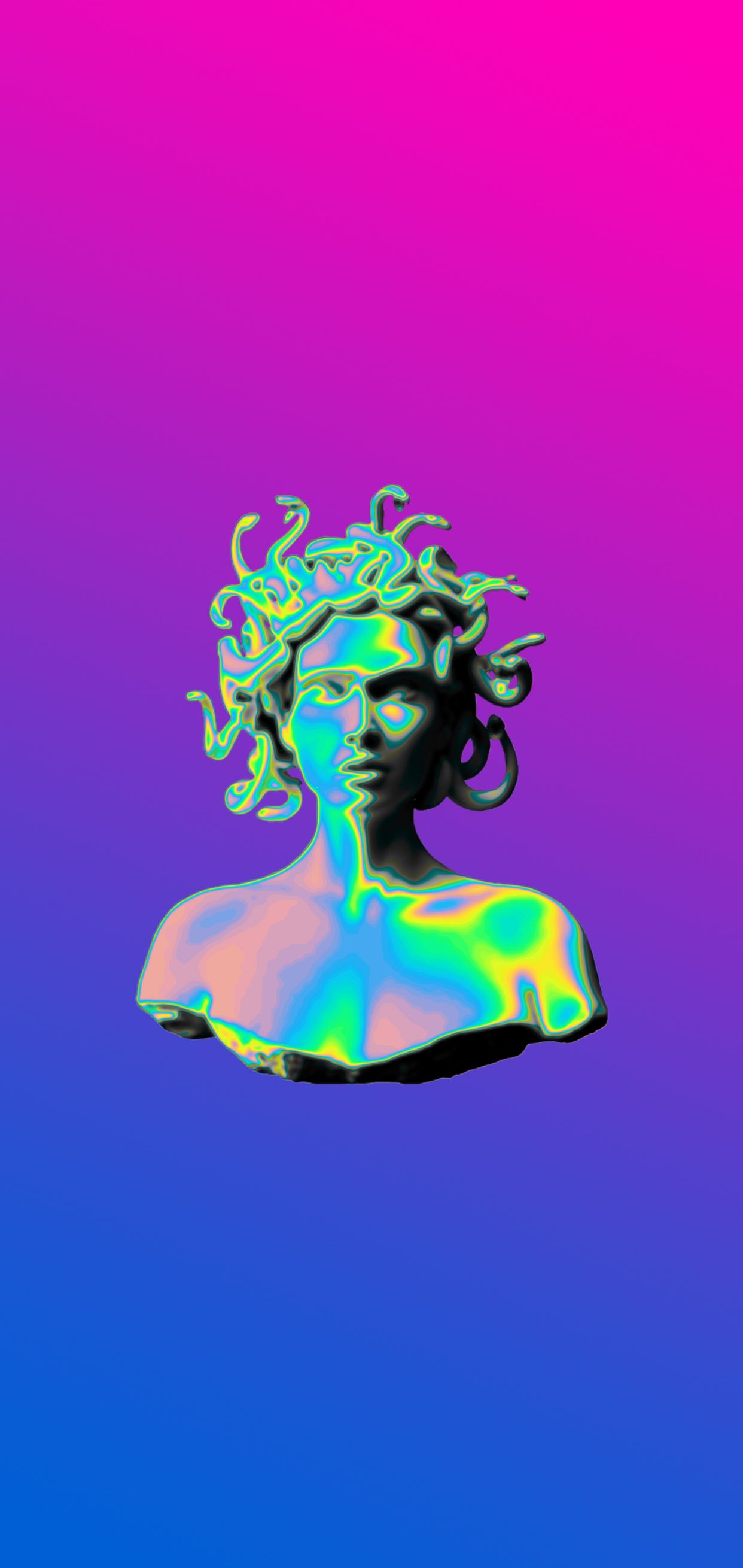 Holographic Medusa bust on a gradient background - IPhone, cool