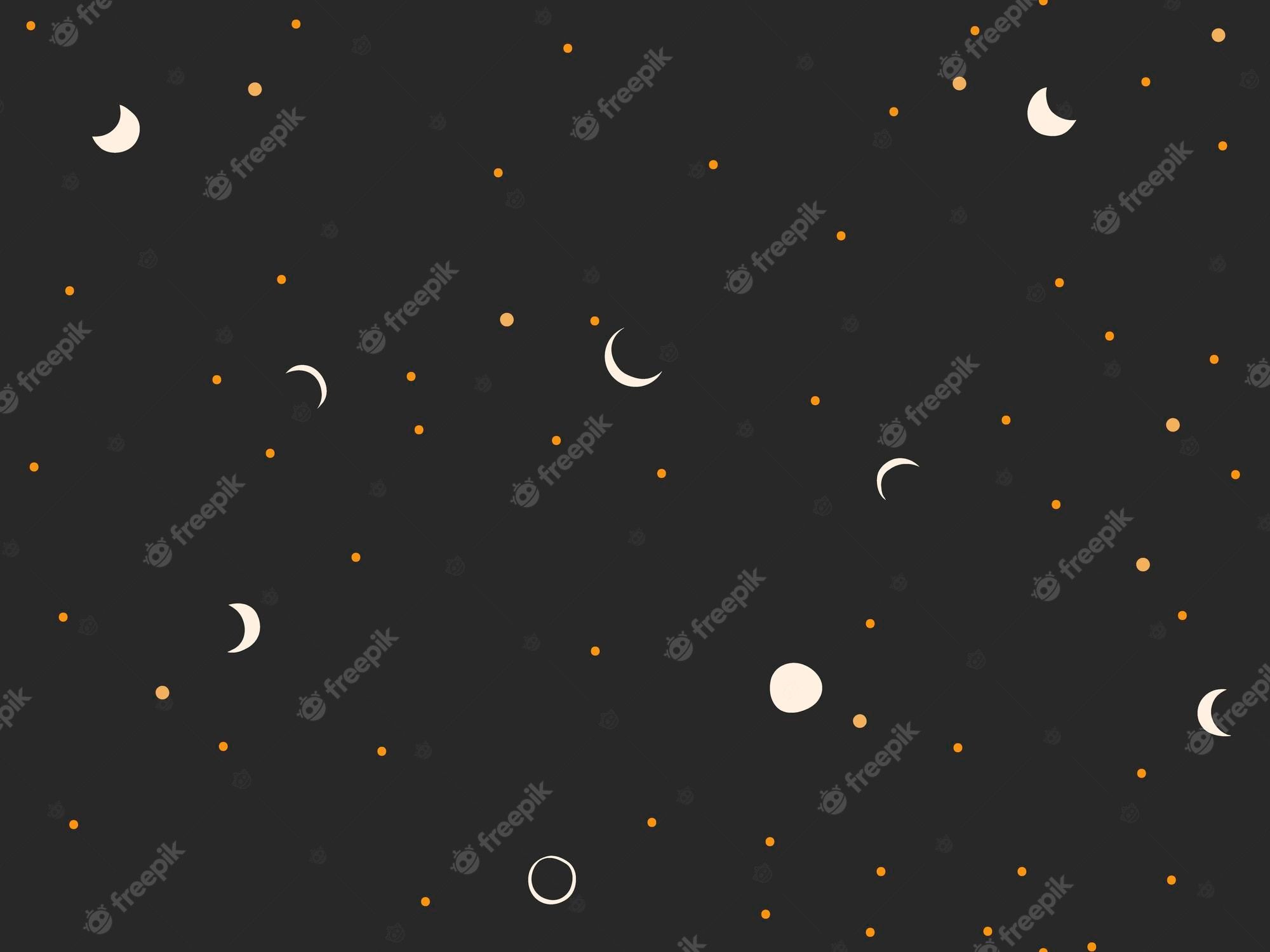 A black background with white and orange dots and phases of the moon - Moon phases