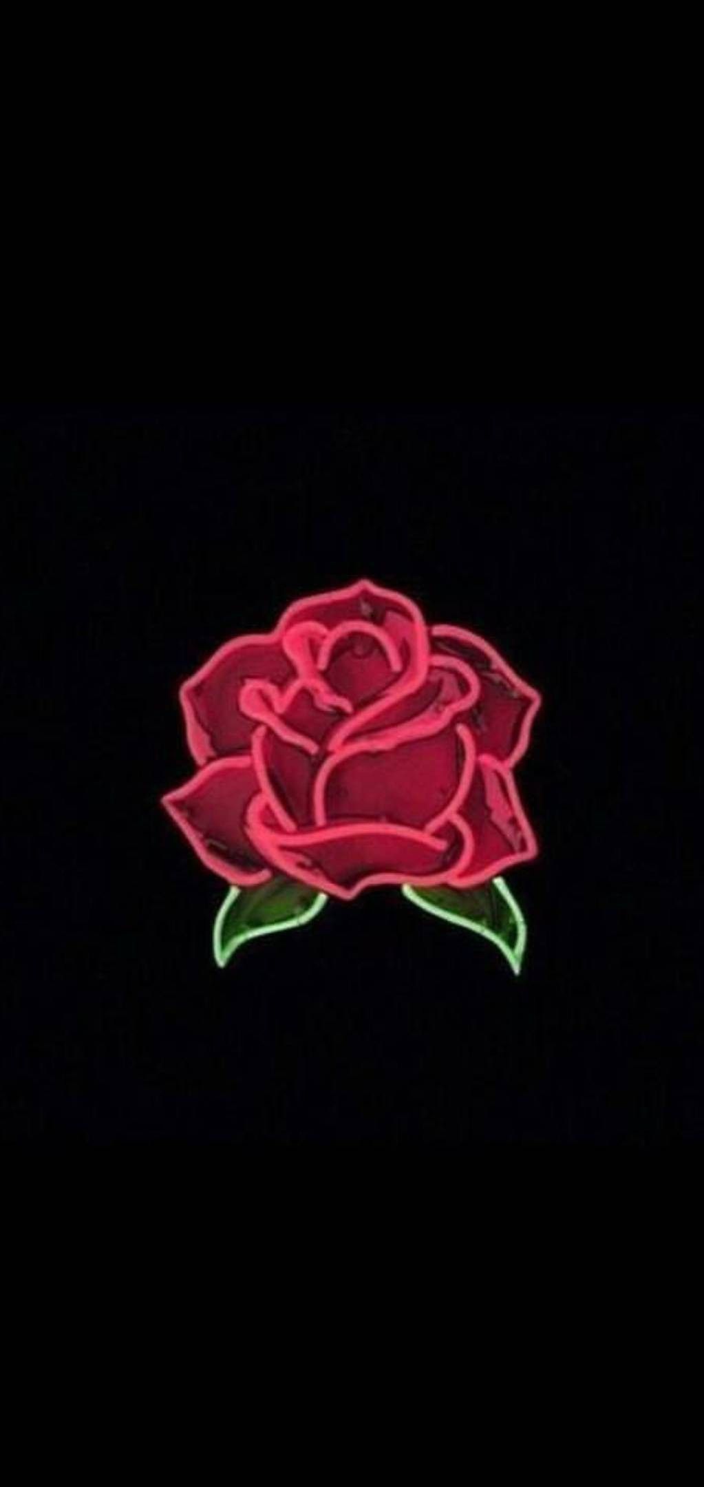 Aesthetic wallpaper with a neon rose on a black background - Cool