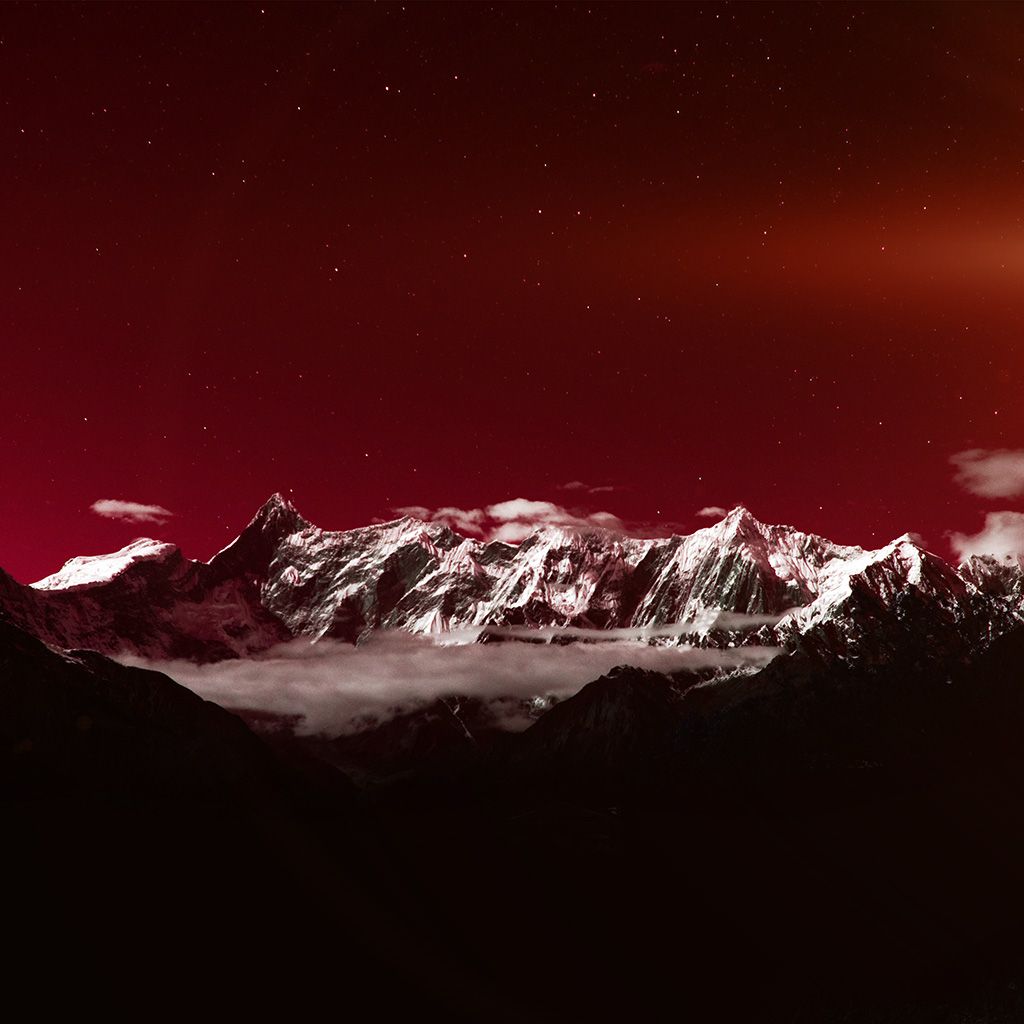 Mountain Snow Dark Red Winter Sky Star Wallpaper