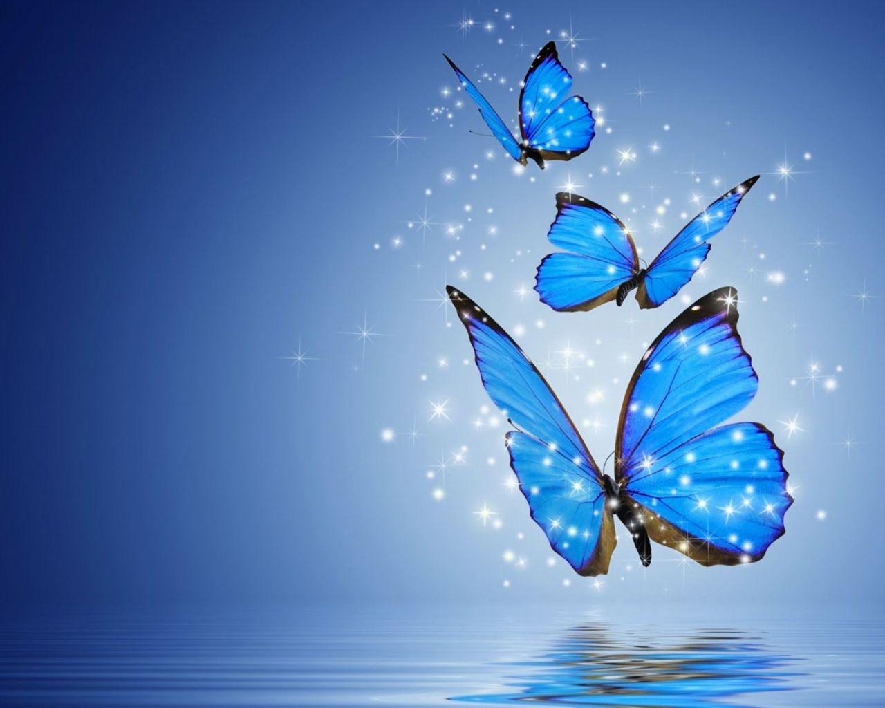 Butterflies flying over the water with stars - Butterfly, 1280x1024