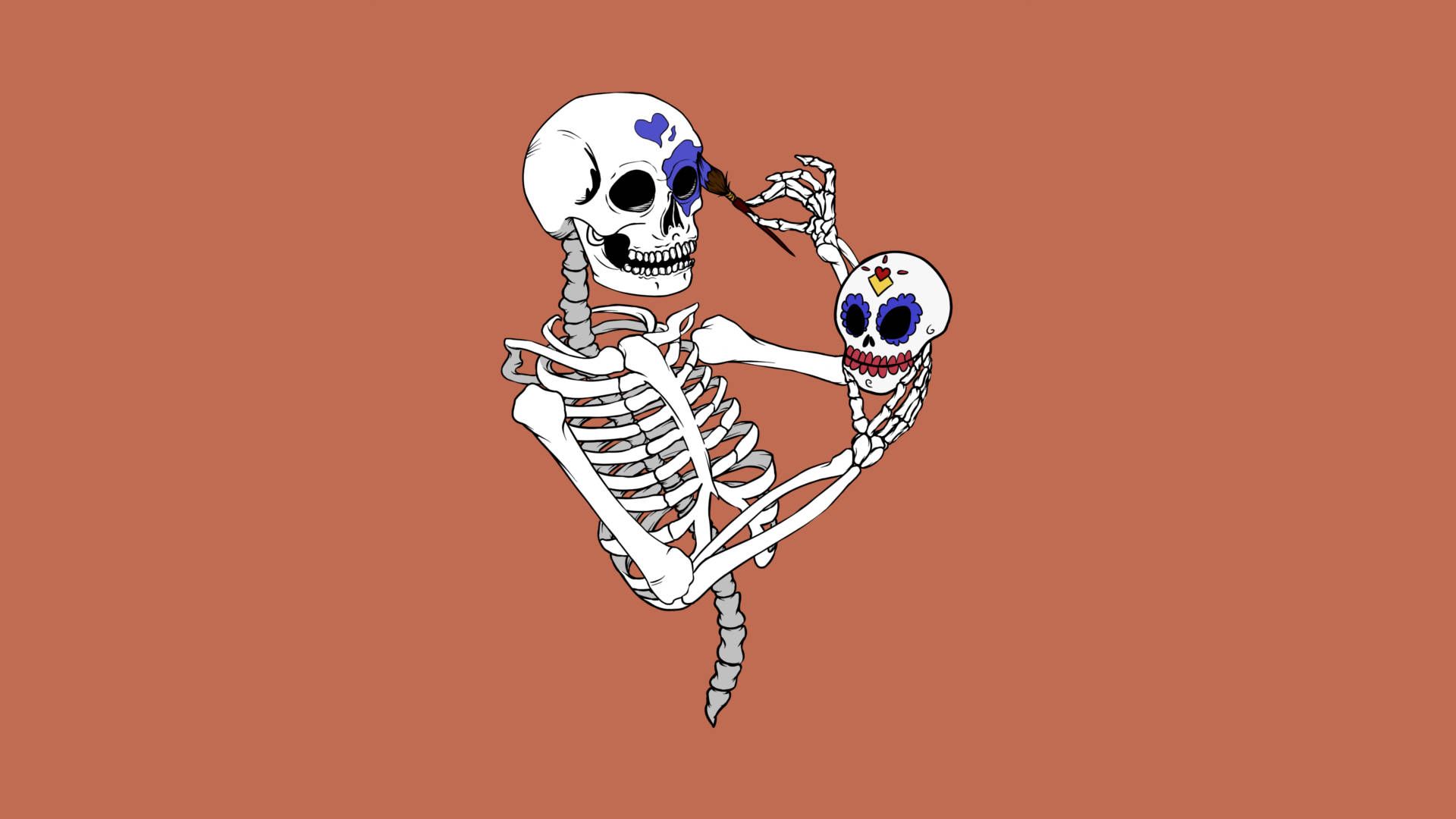 Download Cute Skeleton iPhone Painting Wallpaper
