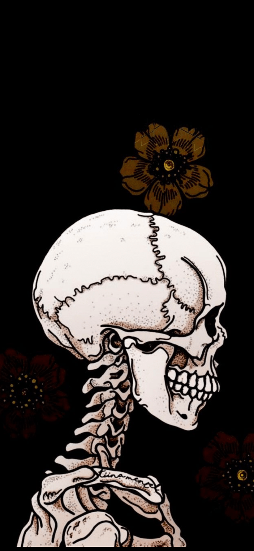 A skeleton with a flower on its head. - Skeleton