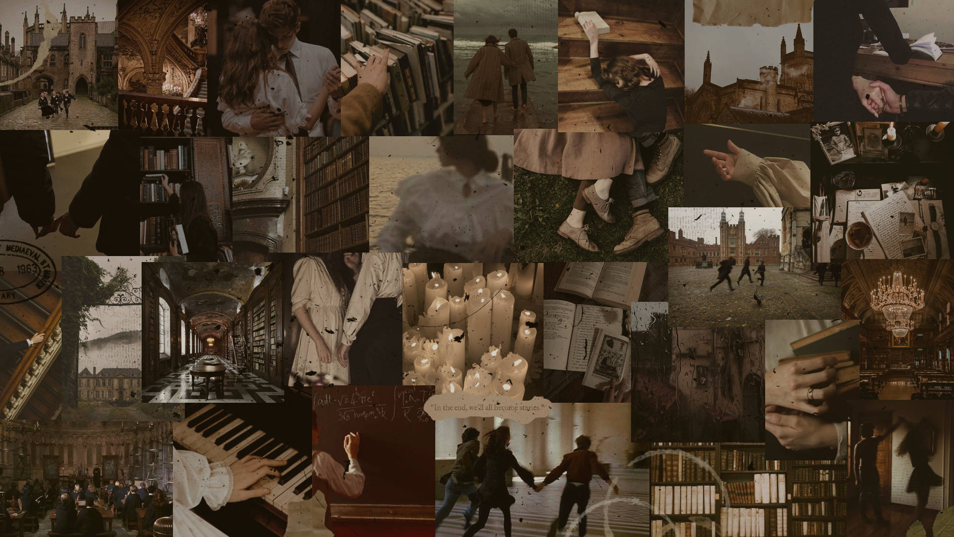 A collage of pictures with people in them - Dark academia, books
