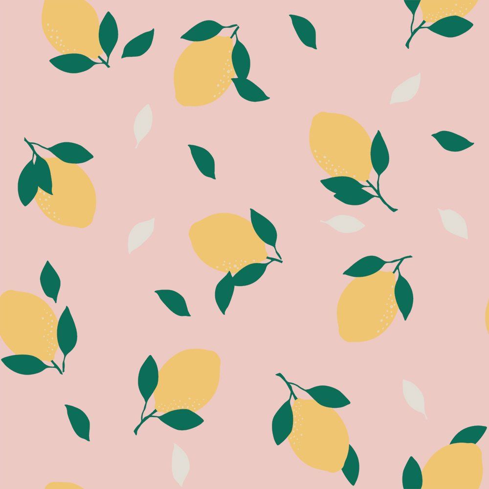 A pattern of lemons and leaves on a pink background - Lemon