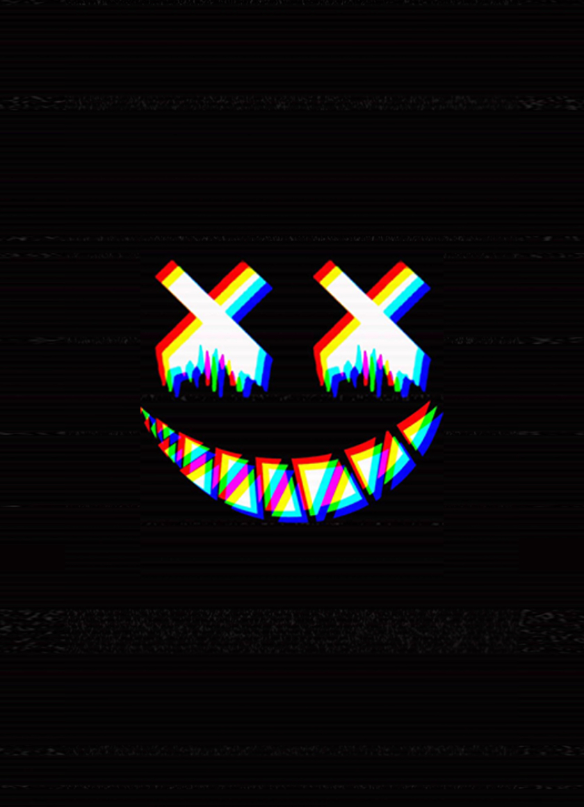 A black background with a rainbow smiley face in the middle - Alien