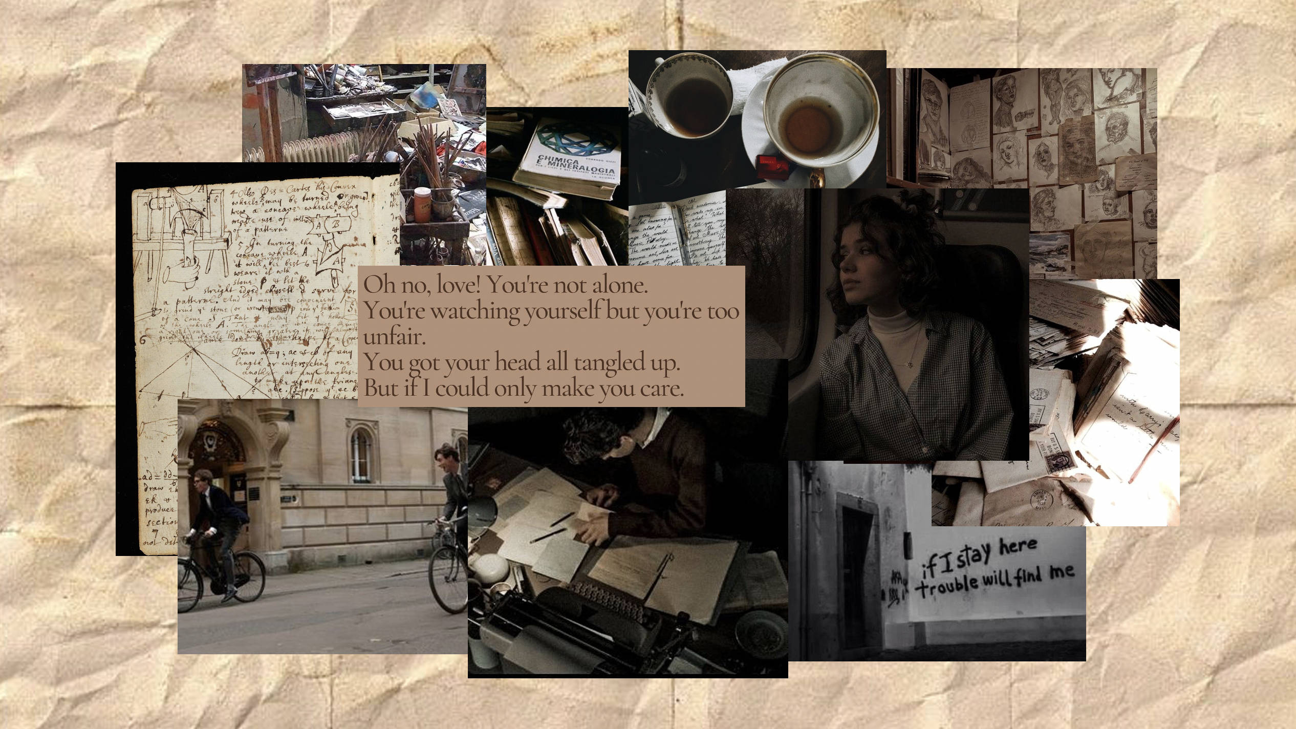 A collage of pictures with writing on them - Dark academia