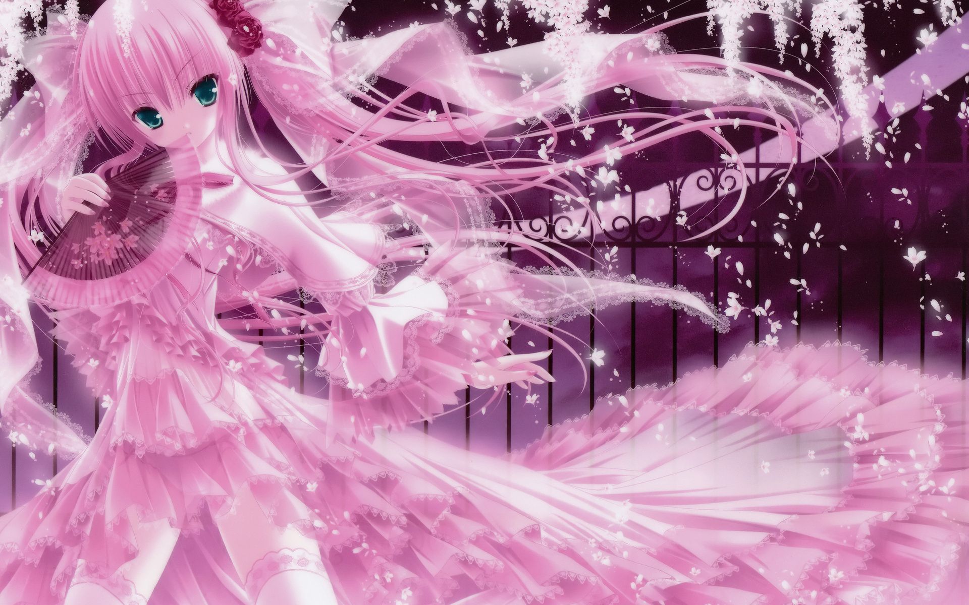 Anime girl in pink dress with long hair - Pink anime