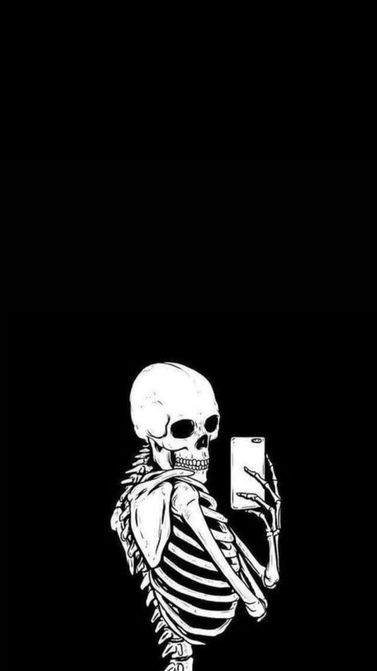 Skeleton taking a selfie on a phone - Skeleton