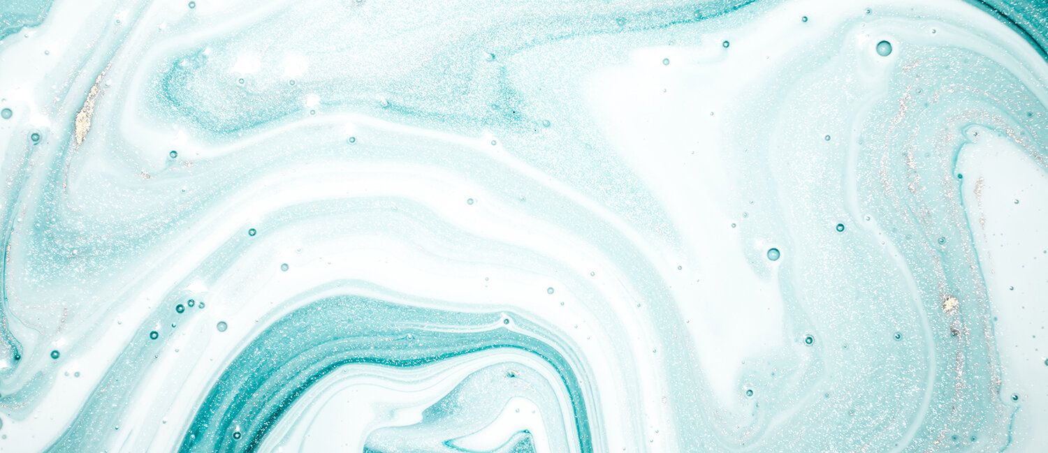 A marbleized abstract painting in blue and white. - Turquoise
