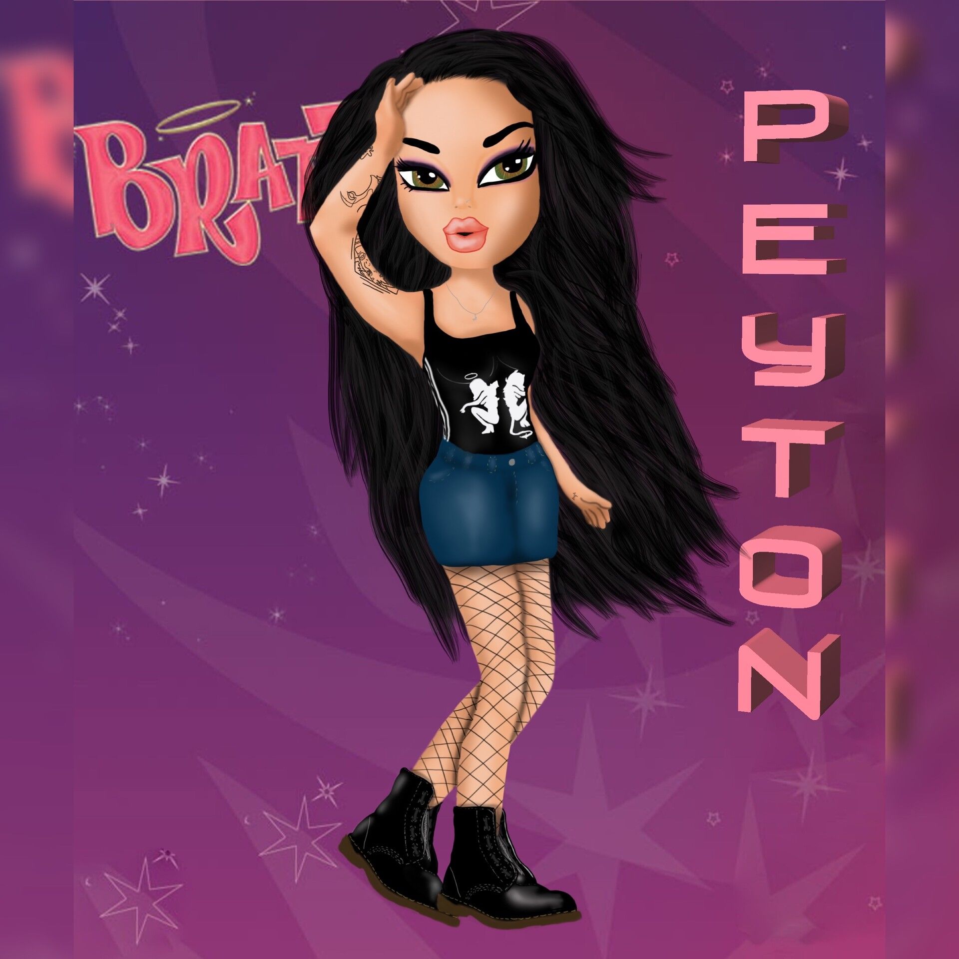 A cartoon character with long hair and black boots - Bratz