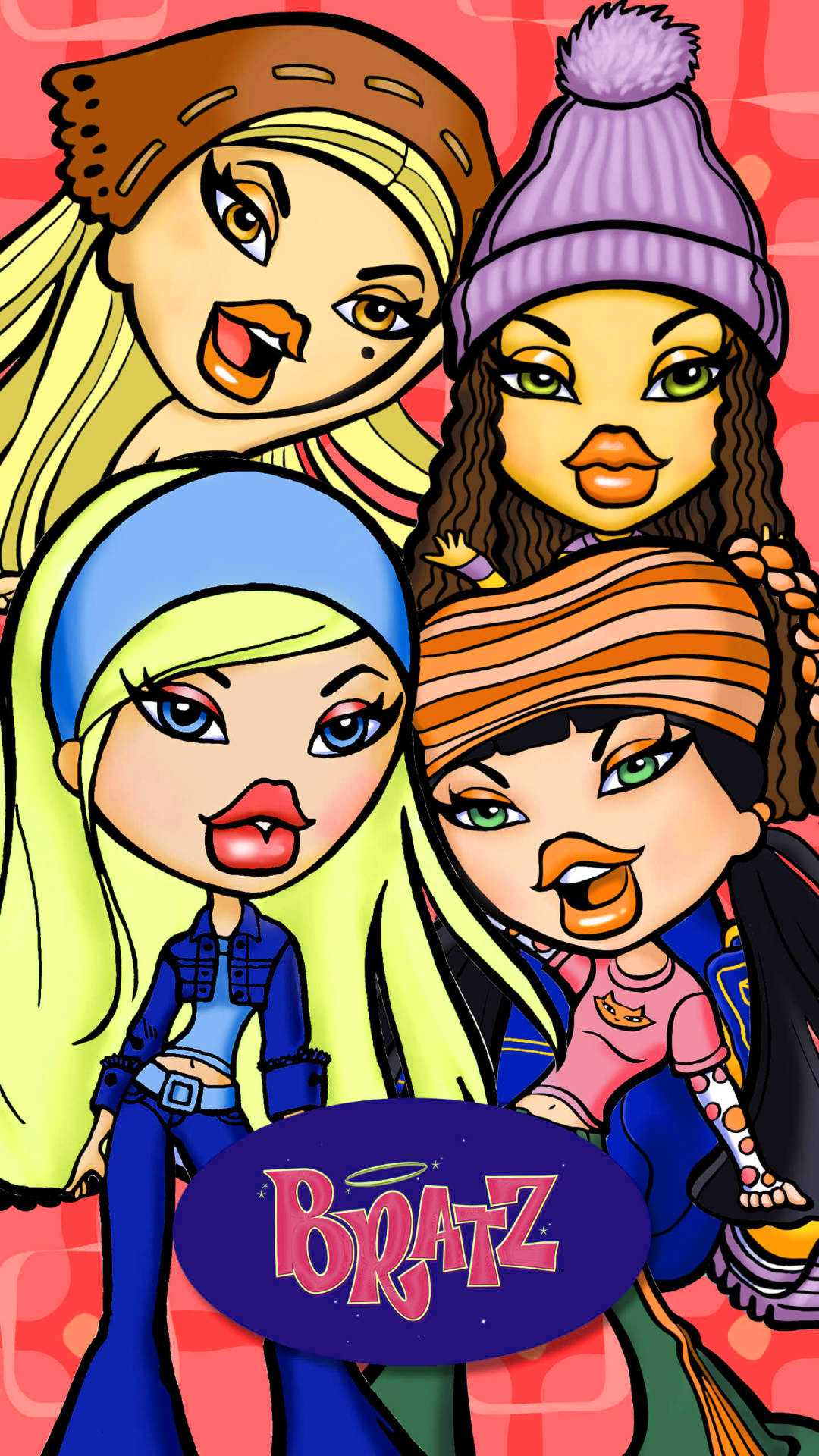 A cartoon of four girls with hats and scarves - Bratz