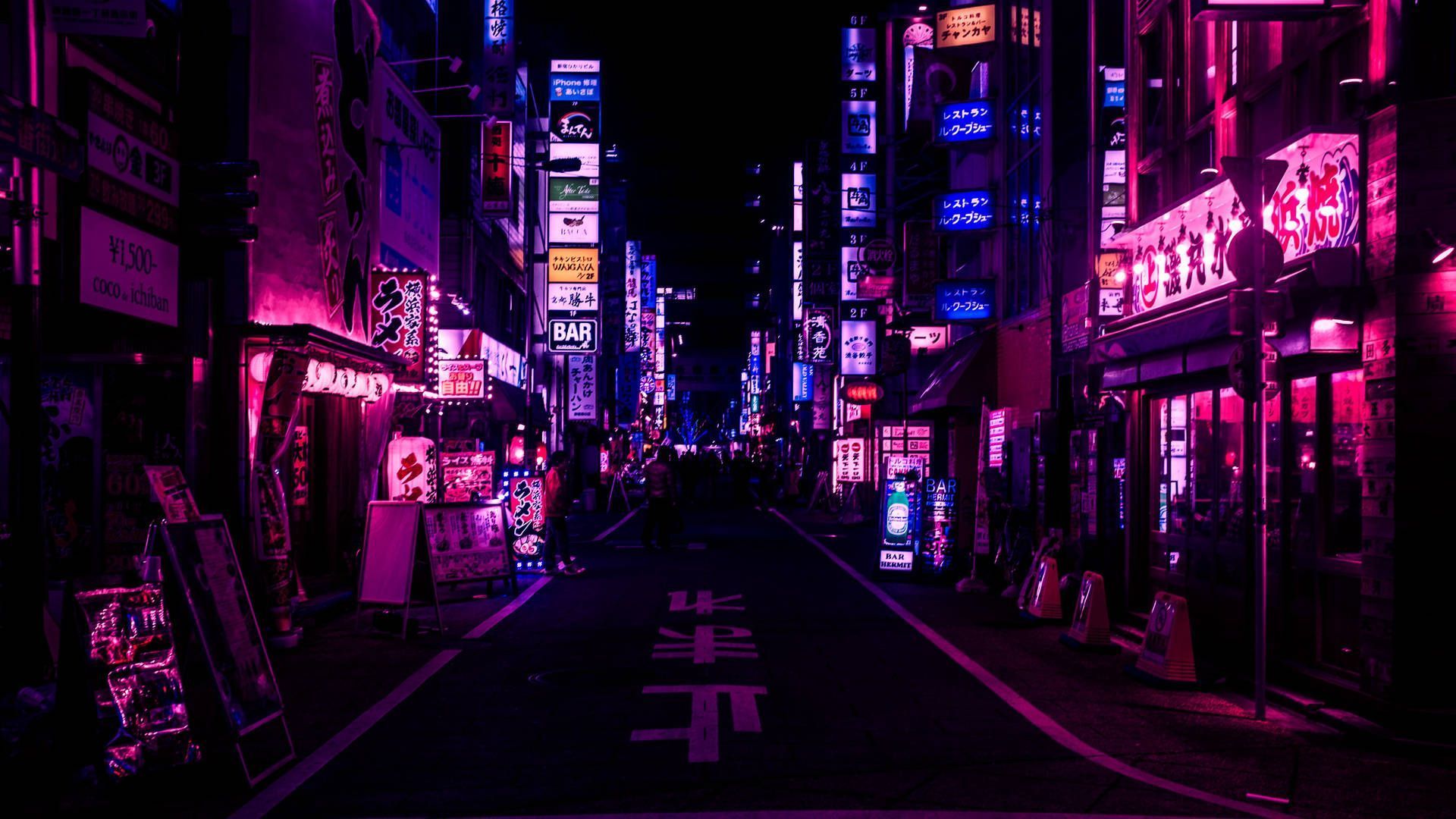 Download Japan City Street Purple Aesthetic Wallpaper