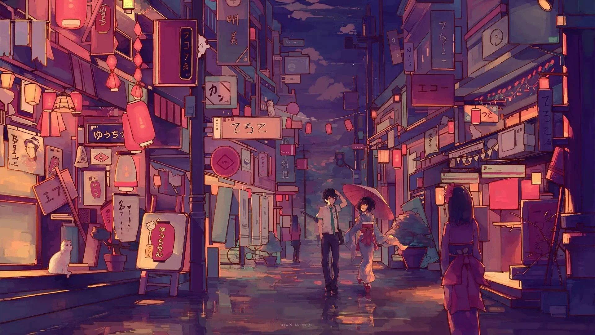 1920x1080 anime city wallpaper for your phone - Japan, anime city, Japanese