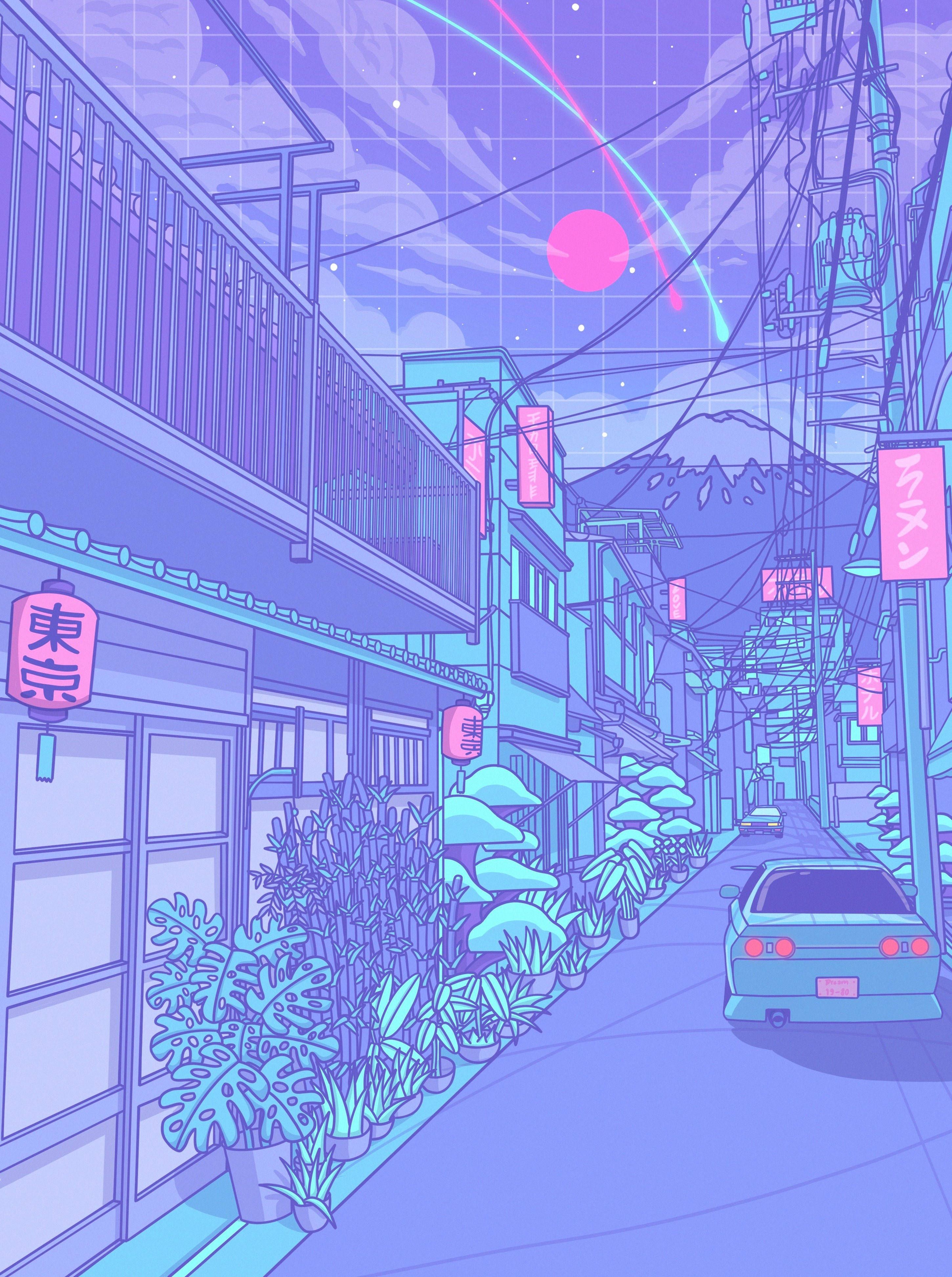 Download Pastel Japanese Aesthetic Peaceful Neighborhood Wallpaper