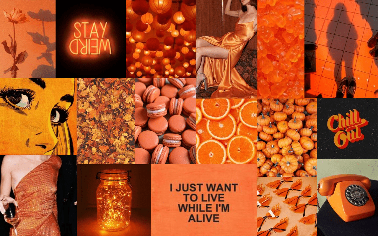A collage of pictures with orange and yellow - Orange