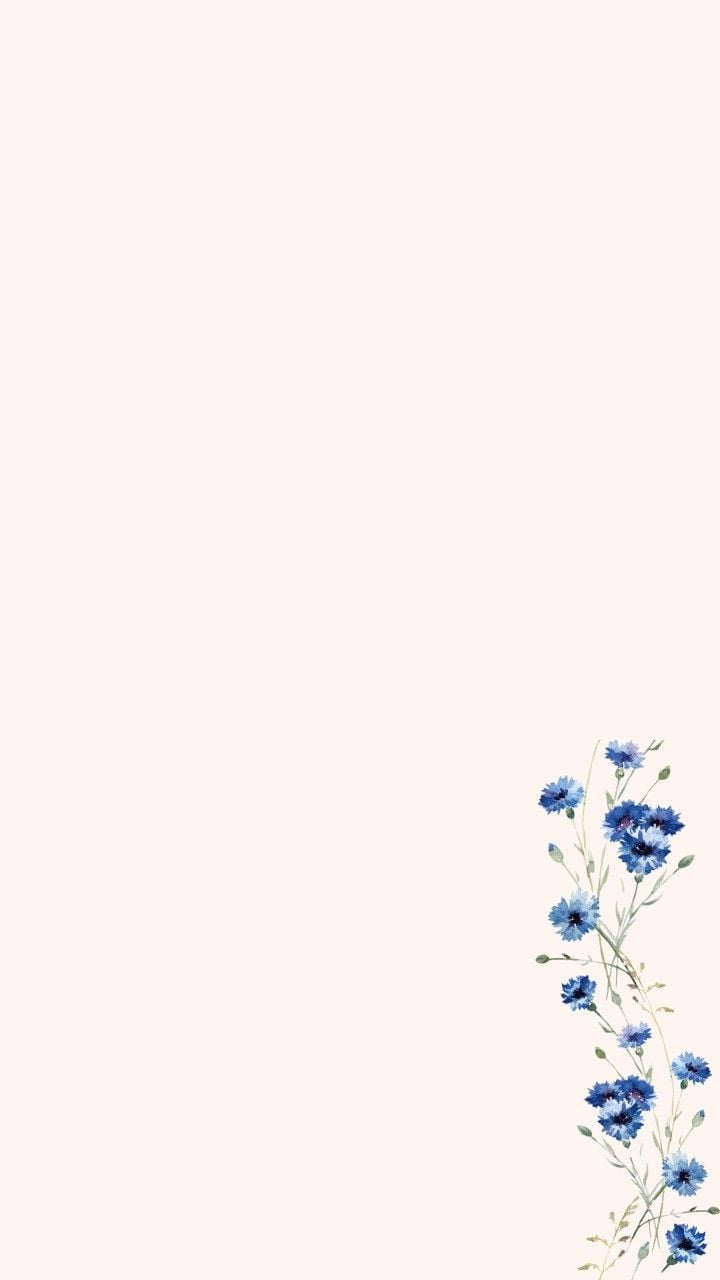 Blue flowers on the right side of a white background - Simple