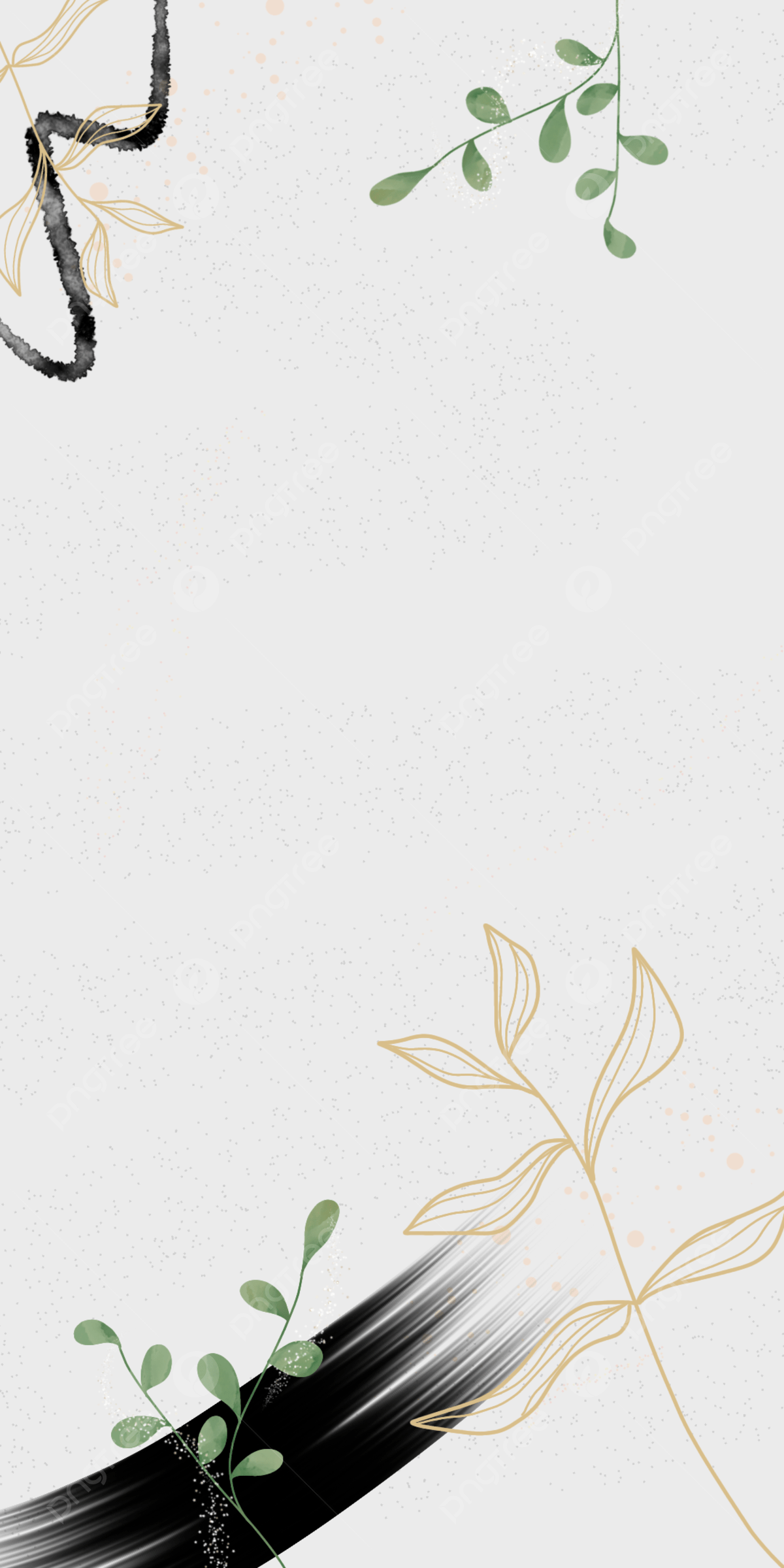 Aesthetic phone background with a black painted line, gold leaves, and abstract shapes. - Simple, art, YouTube, watercolor, medical