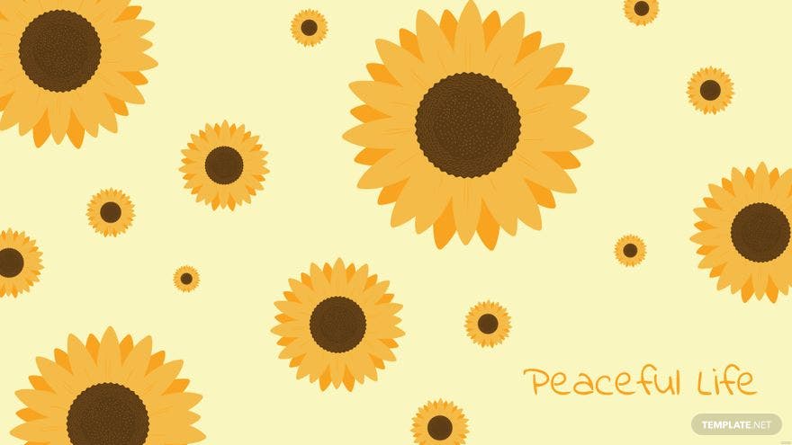 Sunflowers on a yellow background with the words peaceful life - Sunflower