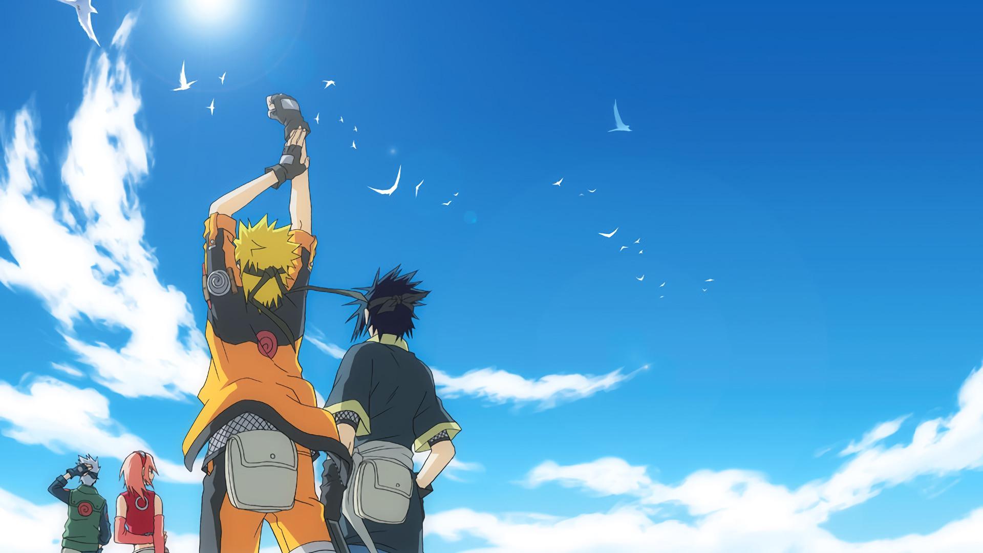 Anime wallpaper with three people standing on a hill - Computer, Naruto, Sasuke Uchiha
