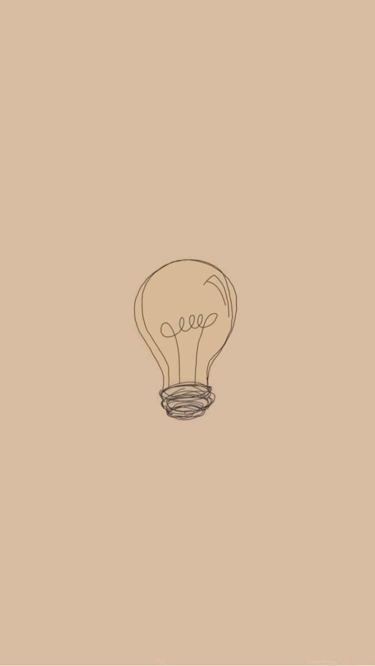 A lightbulb drawn in black on a light brown background - Brown