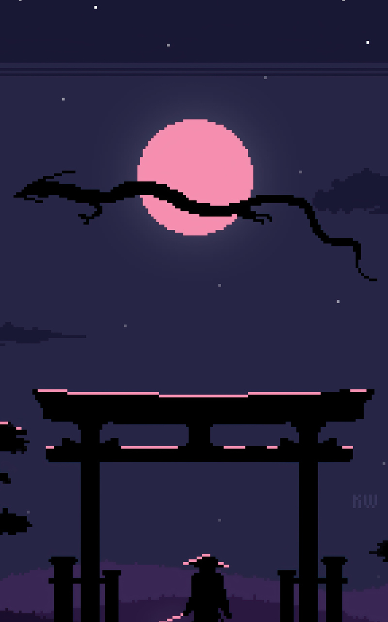 A man is sitting on the edge of his porch - Japan, pixel art, Japanese