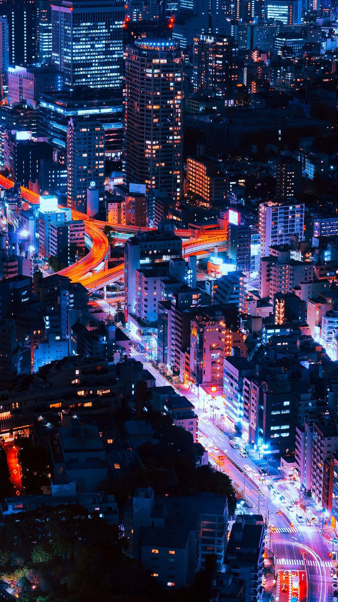 A city at night with many lights - Japan