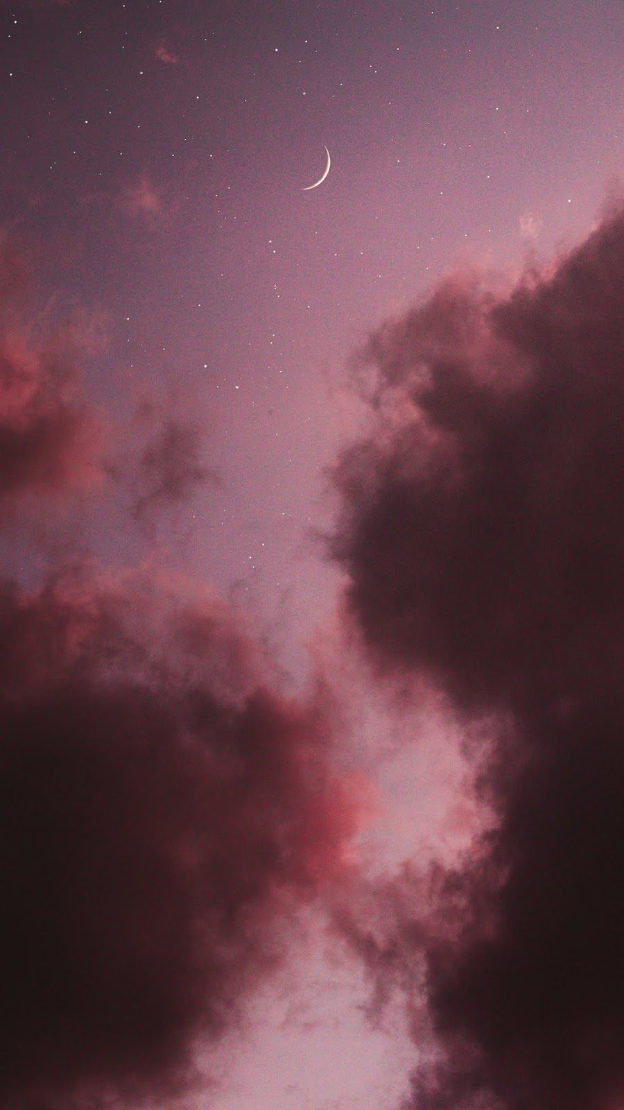 IPhone wallpaper of a pink sky with a crescent moon and stars. - Moon