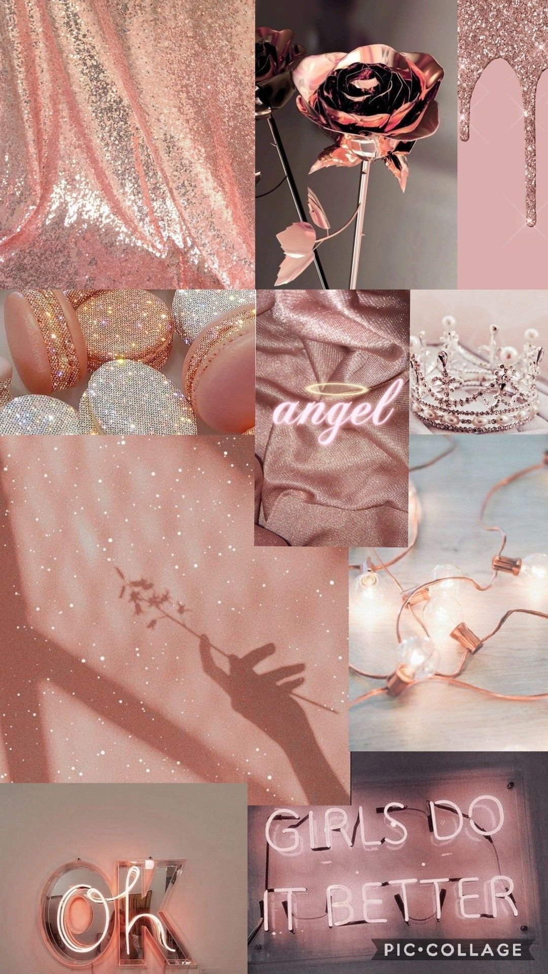 Rose gold aesthetic wallpaper background collage for phone and desktop. - Rose gold