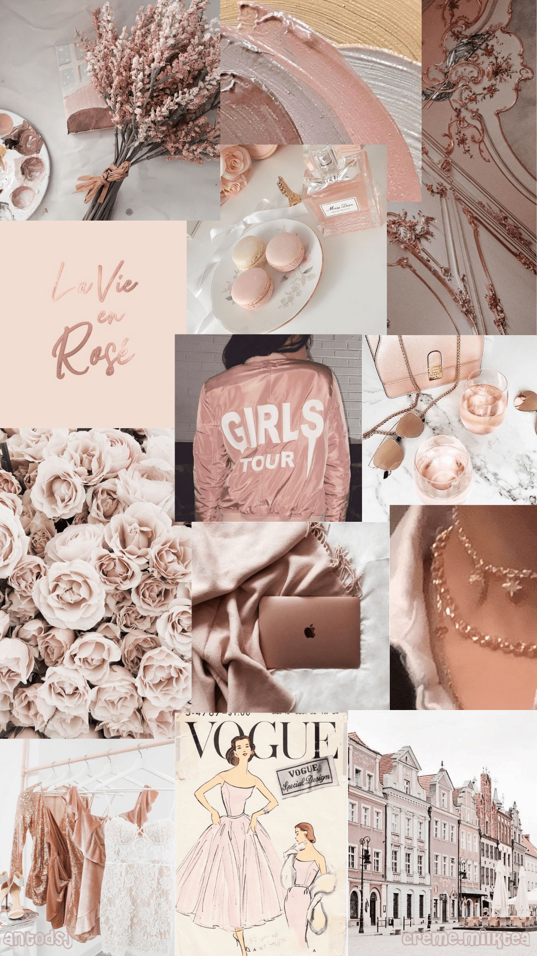 ⚜️ Aesthetic Rose Gold Phone Collage. Aesthetic desktop wallpaper, Aesthetic pastel wallpaper, iPhone background wallpaper