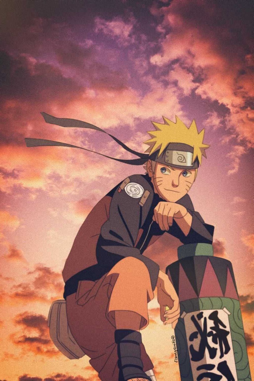 A cartoon character is sitting on top of an object - Naruto