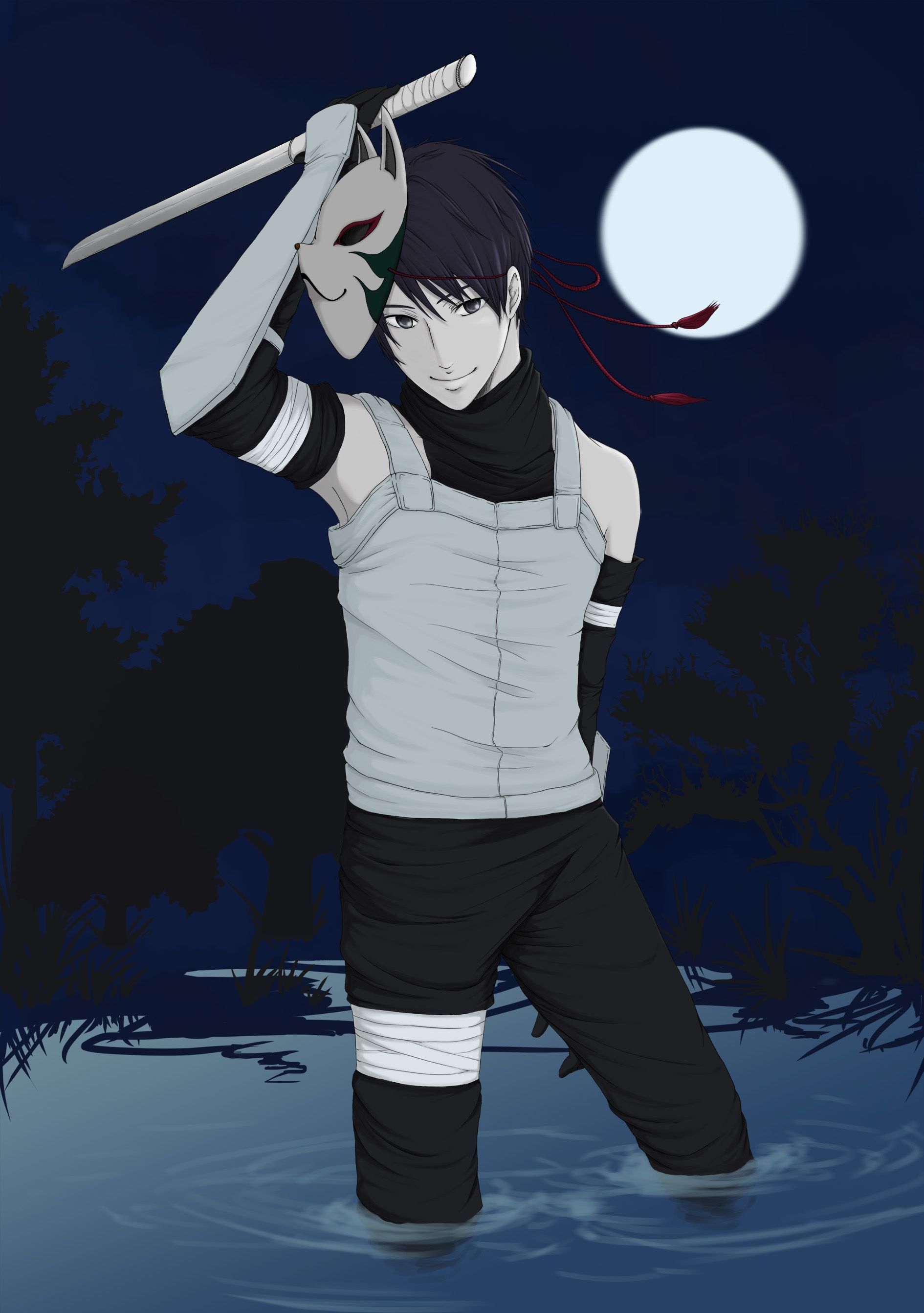 A young man with a white mask and a sword in his hand. - Naruto