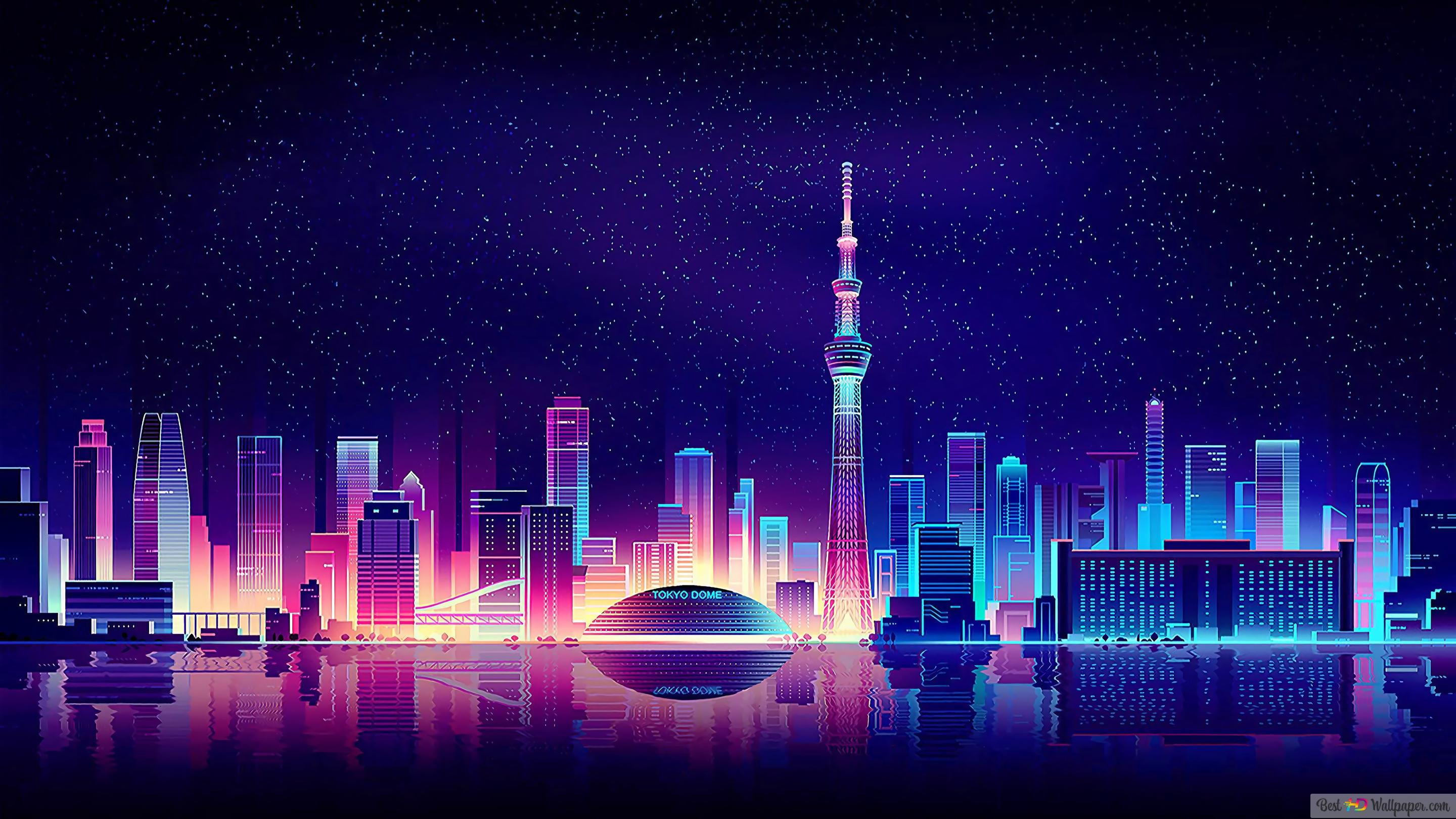 1920x1080 City in the night - Neon purple, Tokyo