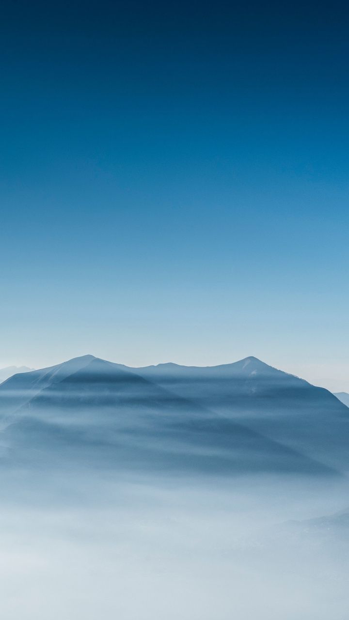 Mountains, dawn, nature, clouds, blue sky, clean, fog, 720x1280 wallpaper. Blue aesthetic, Blue sky, Blue wallpaper