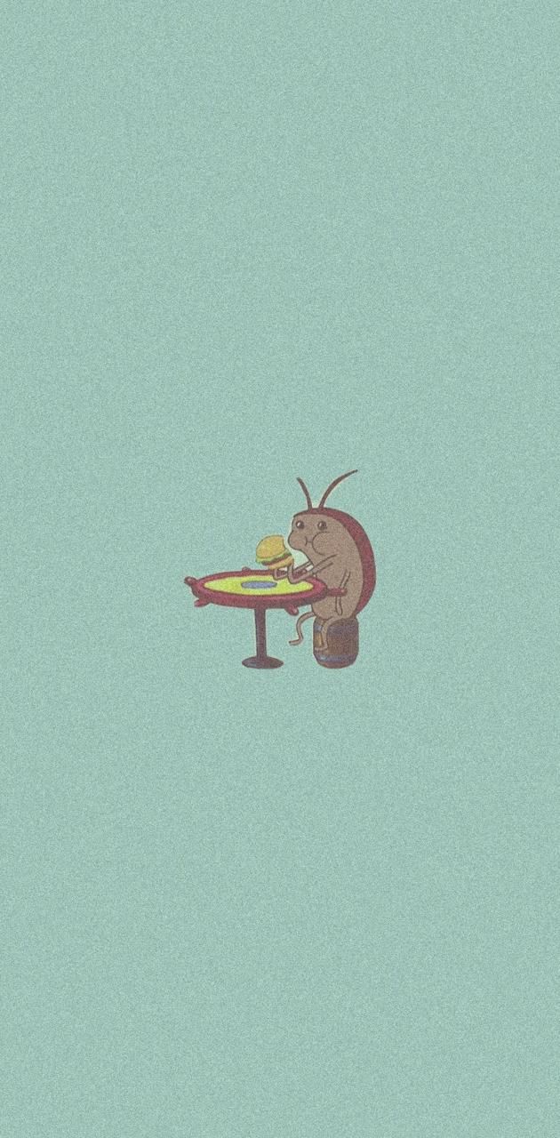 A cartoon of an insect sitting at the table - SpongeBob