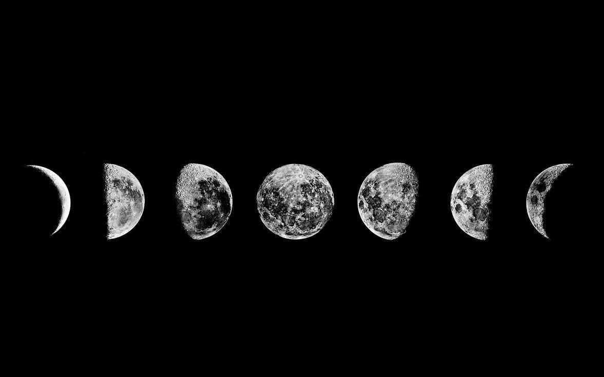 The phases of a moon in black and white - Moon, moon phases
