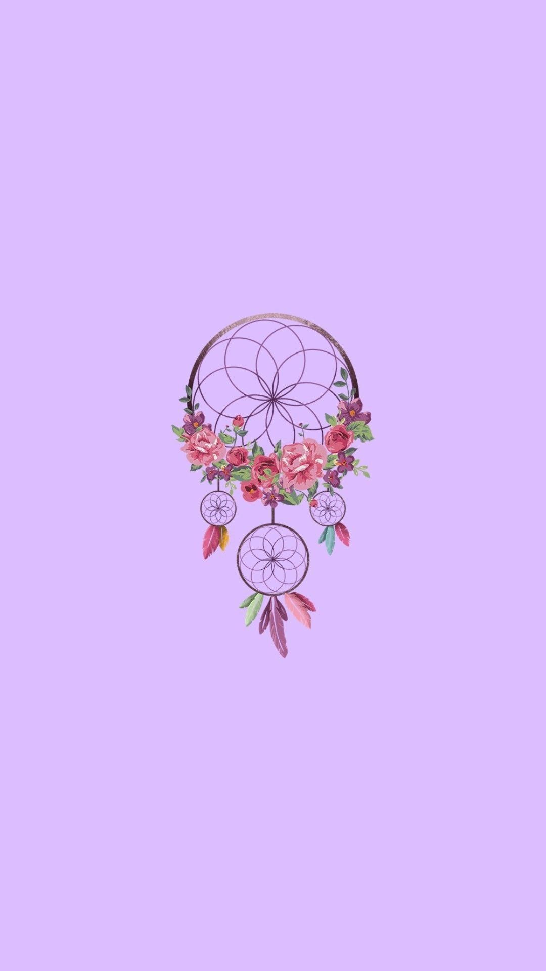 A purple dream catcher wallpaper with pink flowers - Pastel