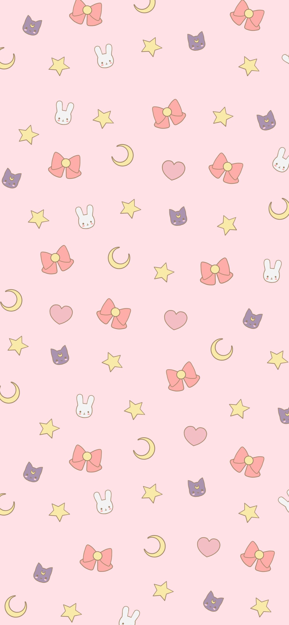 A pattern of cute little animals and stars - Moon, Sailor Moon
