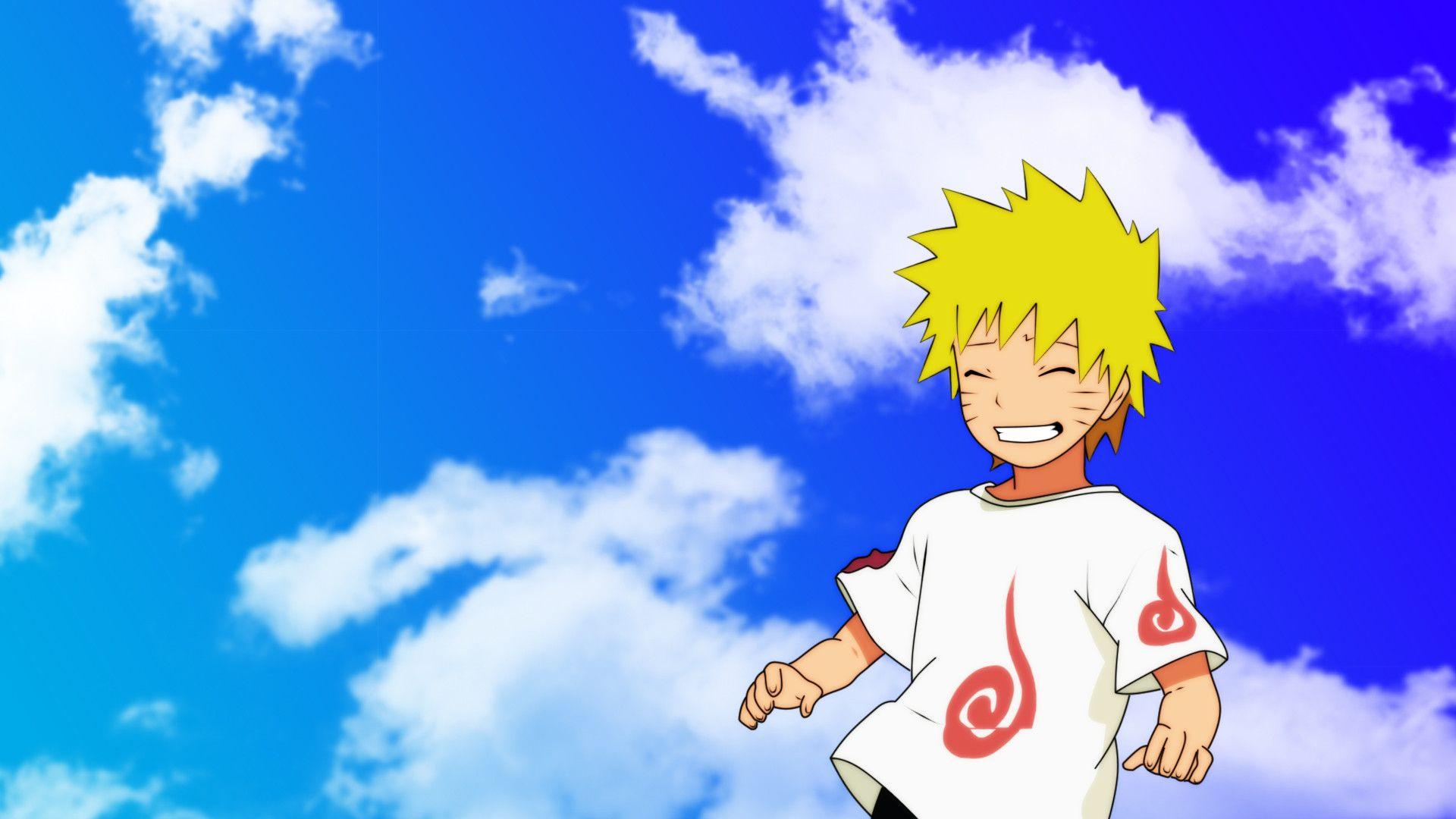 A boy with anime hair is standing in front of clouds - Naruto